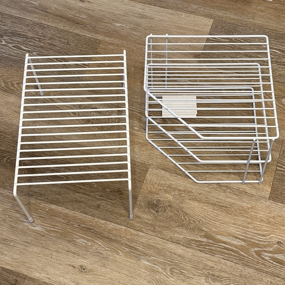 New Set of 2 White Cabinet Organizers Plate Rack and Shelf Riser